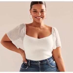 Abercrombie & Fitch Swiss Dot Flutter Sleeve Blouse Square Neck Smocked Top SZ L